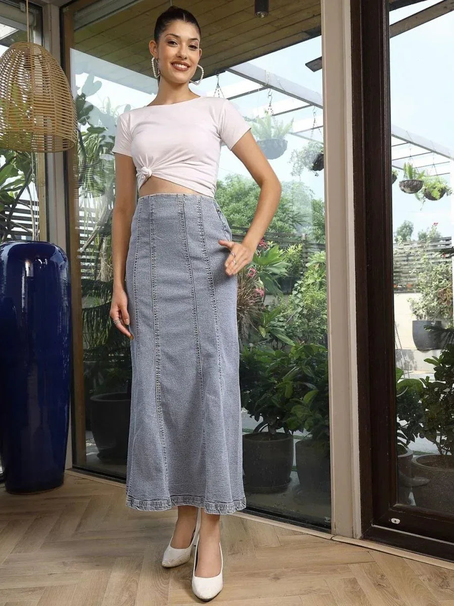 A-Line Maxi Skirt light-blue - CINK