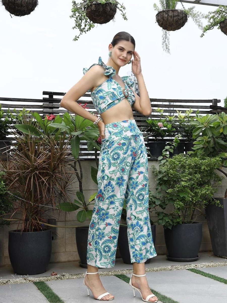 Printed Top With Trousers Co-Ord Set blue