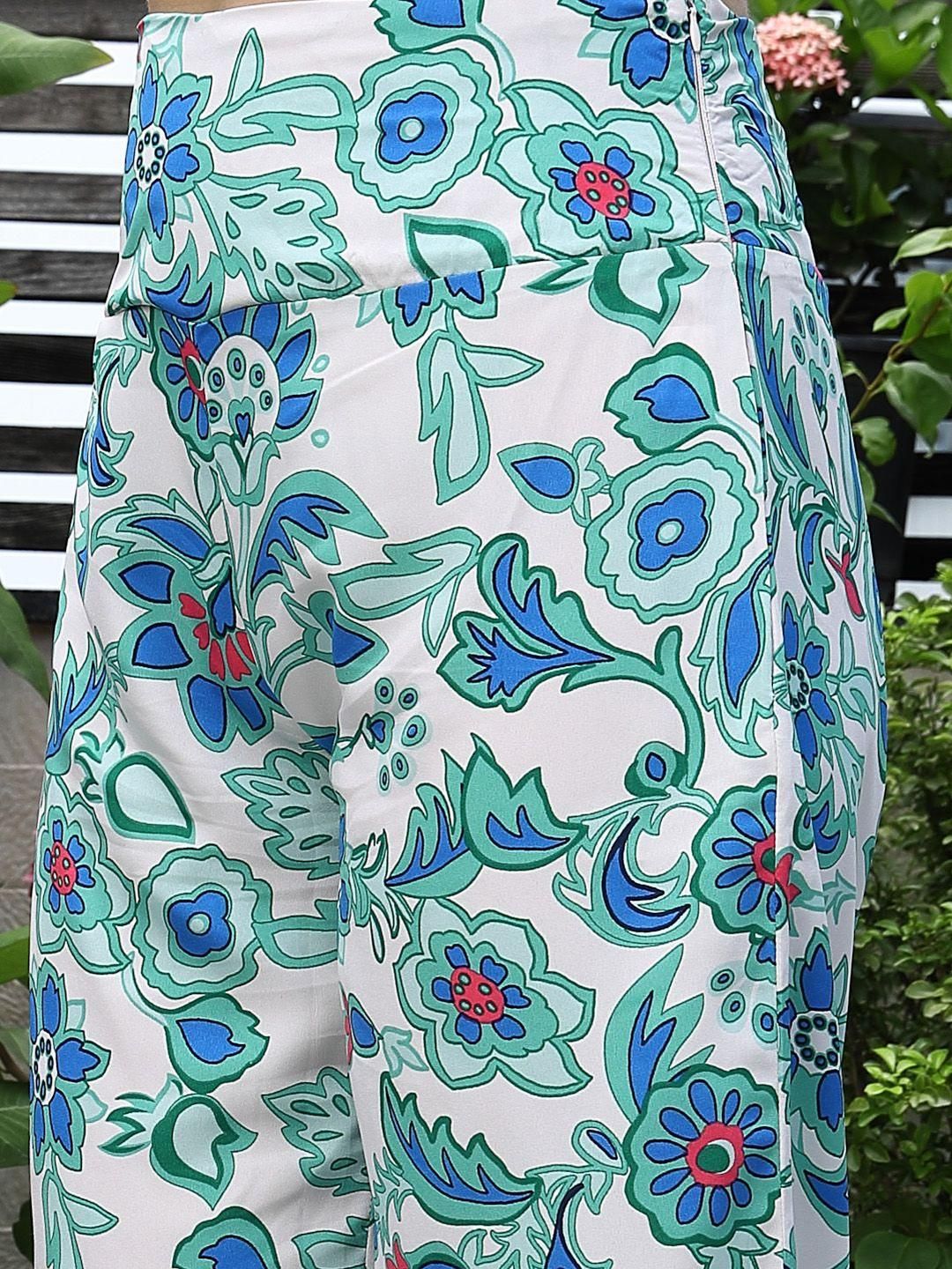 Printed Top With Trousers Co-Ord Set blue