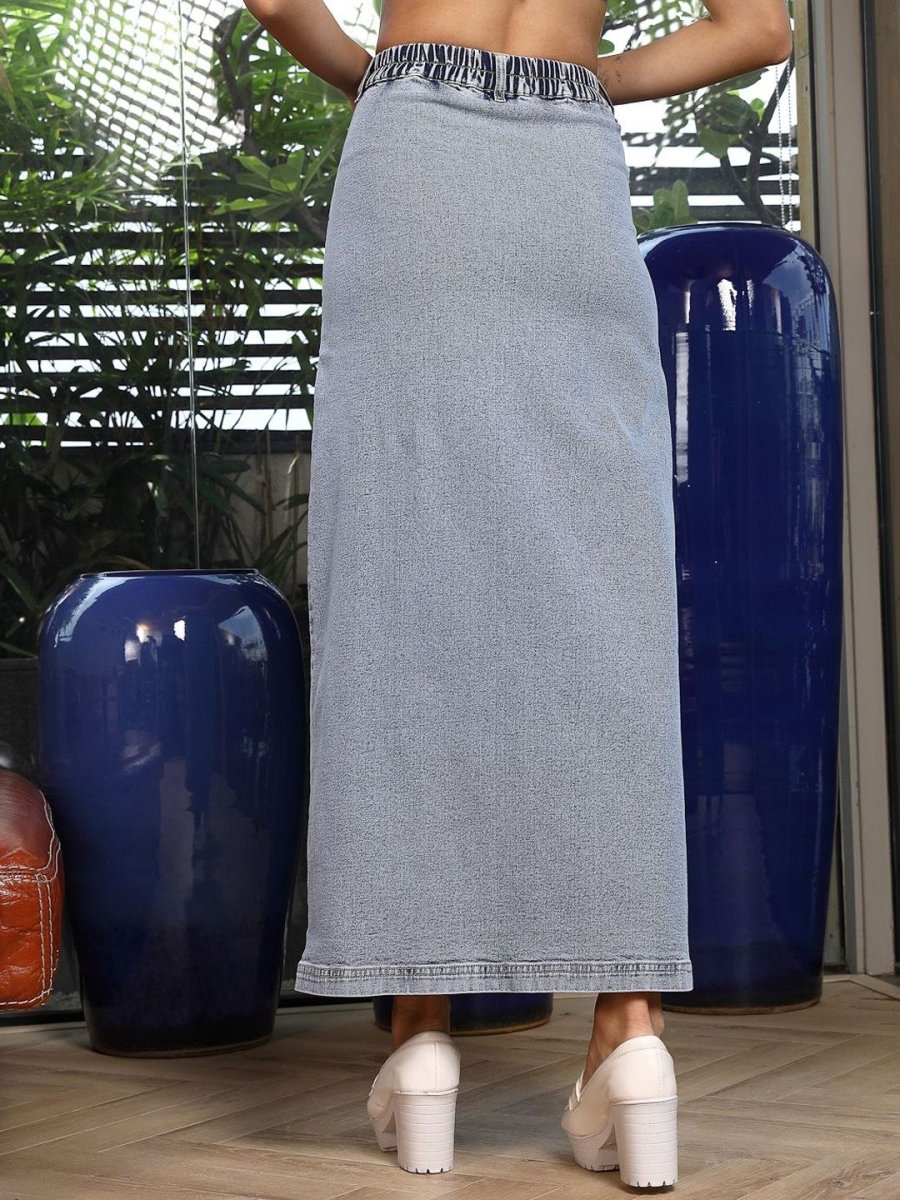 Denim A-Line Midi Denim Skirt blue