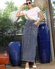 Denim A-Line Midi Denim Skirt light-blue
