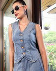 V-Neck Coat With Skirt Co-Ords light-blue
