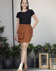 Solid Straight Mini Skorts camel-brown