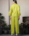 Shirt Collar Embroidered Cotton Shirt With Trousers Co-Ords Set lime-green