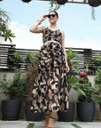 Printed Shoulder Strap Neck Top With Skirt Co-Ord Set charcoal
