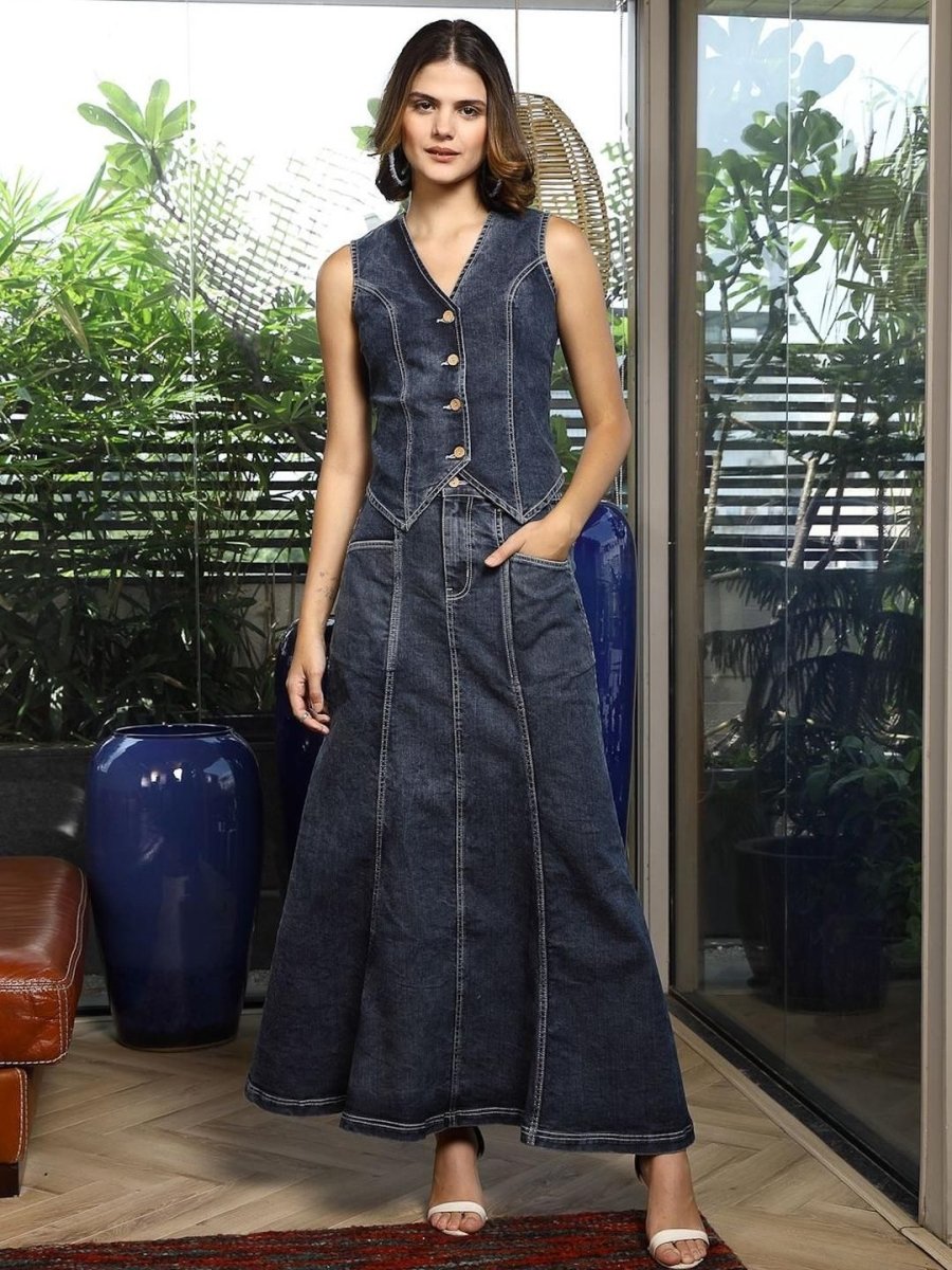V-Neck Coat With Skirt Co-Ords blue