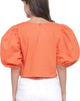 Orange Schiffli Puff Sleeves Pure Cotton Laced Regular Top
