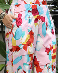 Printed V-Neck Top With Trousers Co-Ord Set pink
