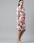 Pink  Blue Floral Print Knee Length Shirt Dress
