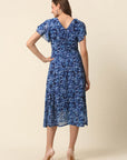 Blue Abstract Printed Flutter Sleeves A-Line Midi Dress