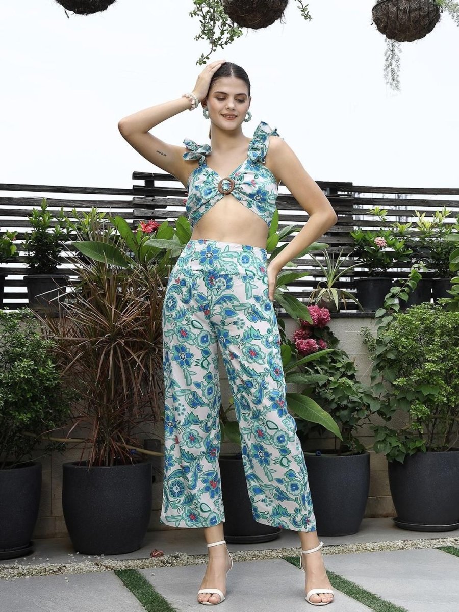 Printed Top With Trousers Co-Ord Set blue