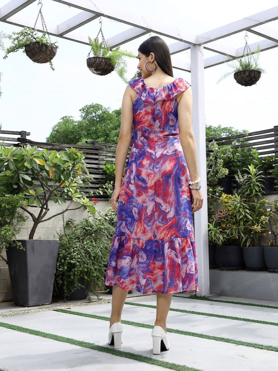 Printed Fit &amp; Flare Midi Dress purple