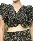 Printed V-Neck Top With Trousers Co-Ord Sets black