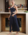 Shoulder Strap Neck Cotton Top With Skirt Co-Ords blue