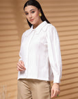 White Regular Sleeves Above the Keyboard Collar Women Standard Opaque Casual Shirt