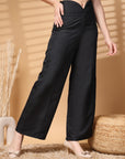 Black Solid Regular Trousers Women Loose Fit High Rise Trousers