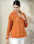 Orange floral printed opaque Spread Collar Casual shirt