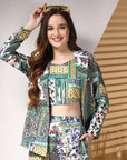 Women Printed Pure Cotton Top With Trouser & Blazer Co Ords