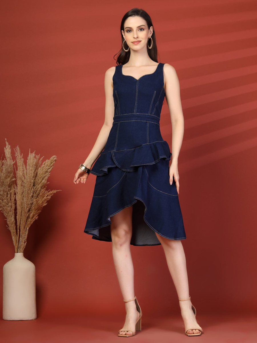 Women Ruffled A-Line Midi Dress