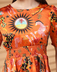 Orange Top Short Sleeves  Women Printed Top With Trouser Co Ords