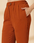 Rust Solid Pleated Trousers