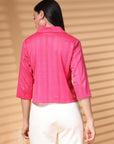 Pink Solid Shirt Collar Crop Top