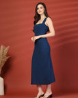 Women Sheath Midi Blue Dress