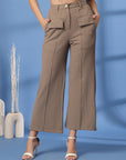 Beige Solid Loose Fit Trousers