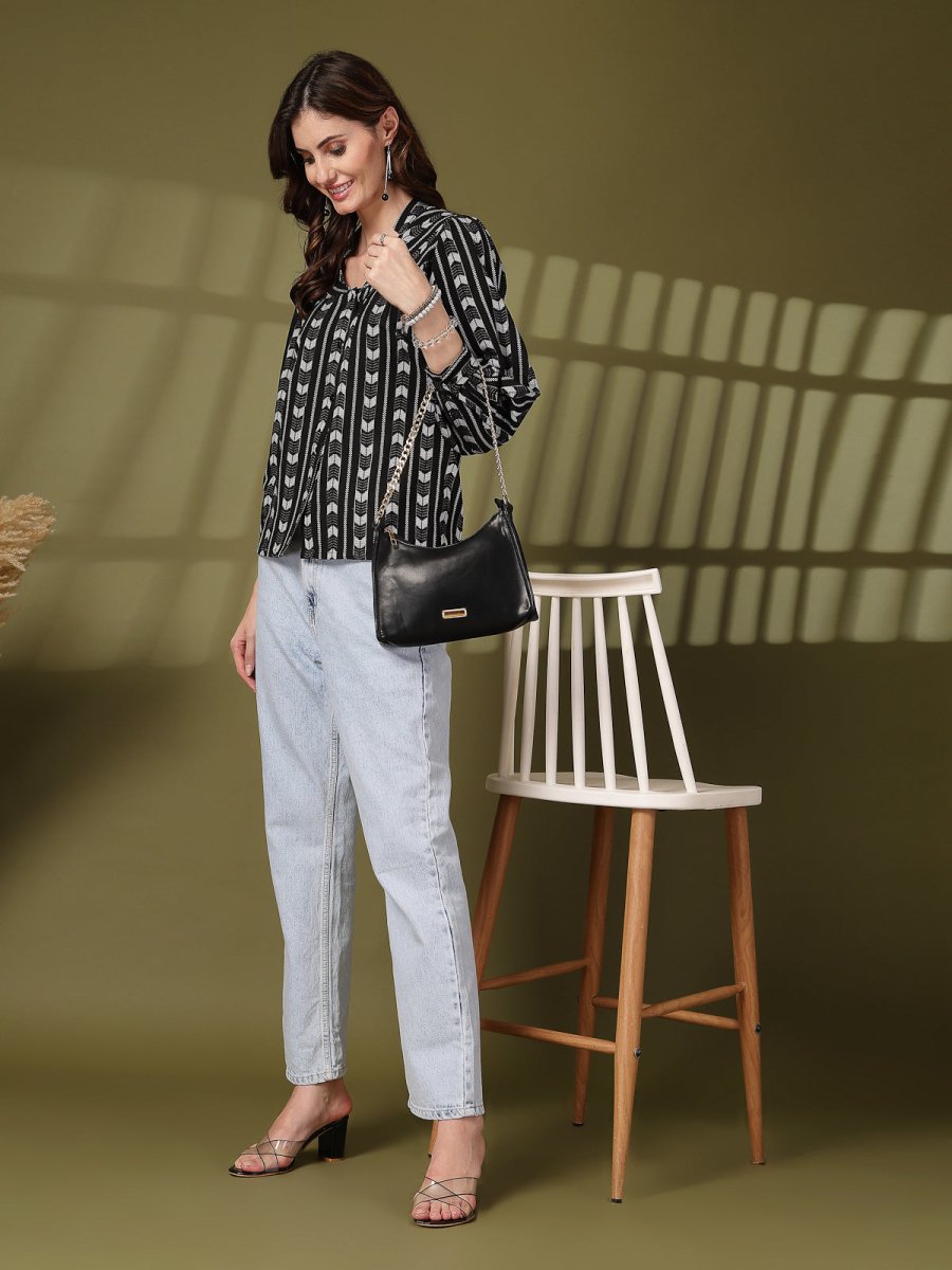 Women Opaque Printed Casual Buttoned Top