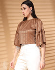 Brown Solid Round Neck Top