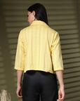 Yellow Solid Shirt Collar Crop Top