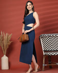 Women Sheath Midi Blue Dress