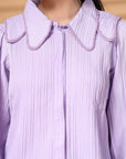 Lavender Regular Sleeves Above the Keyboard Collar Women Standard Opaque Casual Shirt