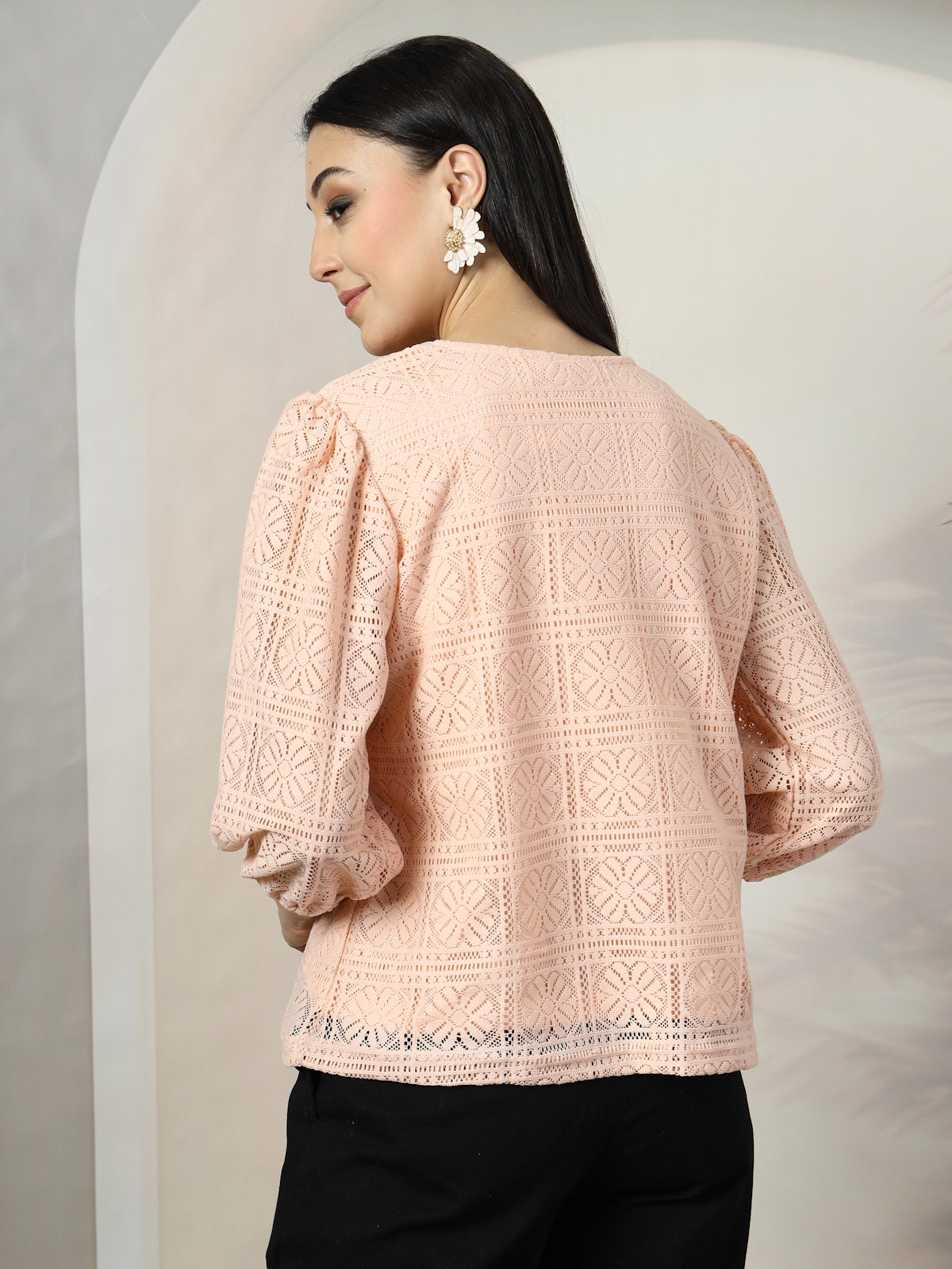 Women Pink Solid Round Neck 3/4th Sleeve Cotton Top