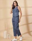 Blue Pure Cotton Top With Trouser Co-Ords