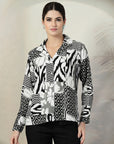 Black Printed opaque Regular Sleeve Casual Buttoned Top