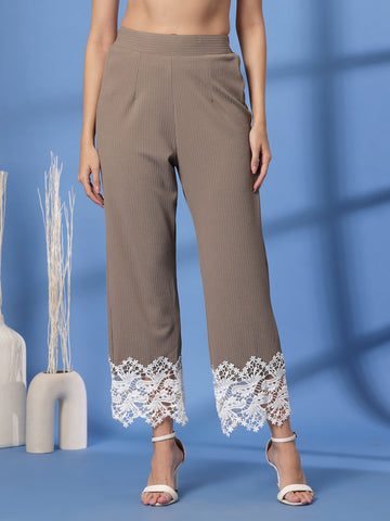 Beige Solid Trousers