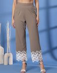 Beige Solid Trousers
