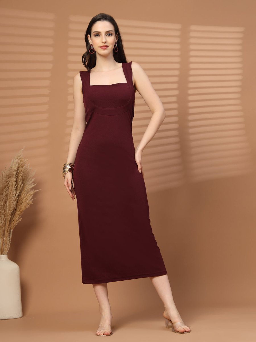 Women Sheath Midi Maroon Dress