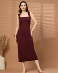 Women Sheath Midi Maroon Dress