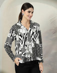 Black Printed opaque Regular Sleeve Casual Buttoned Top