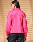 Pink Regular Sleeves Spread Collar Women Standard Opaque Casual Buttoned Top