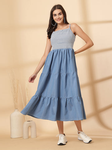 Blue Fit & Flare Midi Dress