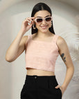 Women Pink Solid Square Neck Sleeveless Cotton Top