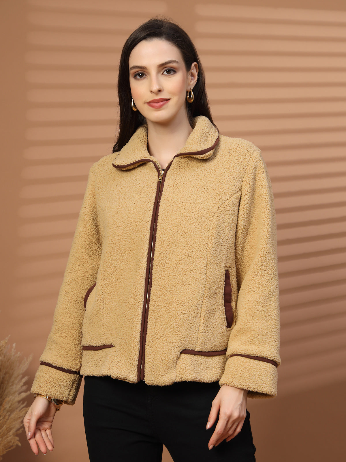 Women Fleece Open Front Jacket