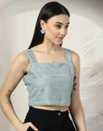 Women Sea Green Solid Square Neck Sleeveless Cotton Top