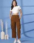 Brown Solid Pleated Trousers