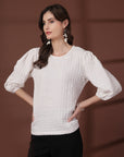 Solid White Round Neck top