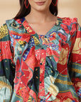 Multi Floral Print Bell Sleeve Top