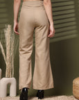 Beige Solid Regular Trousers Women Loose Fit Trousers